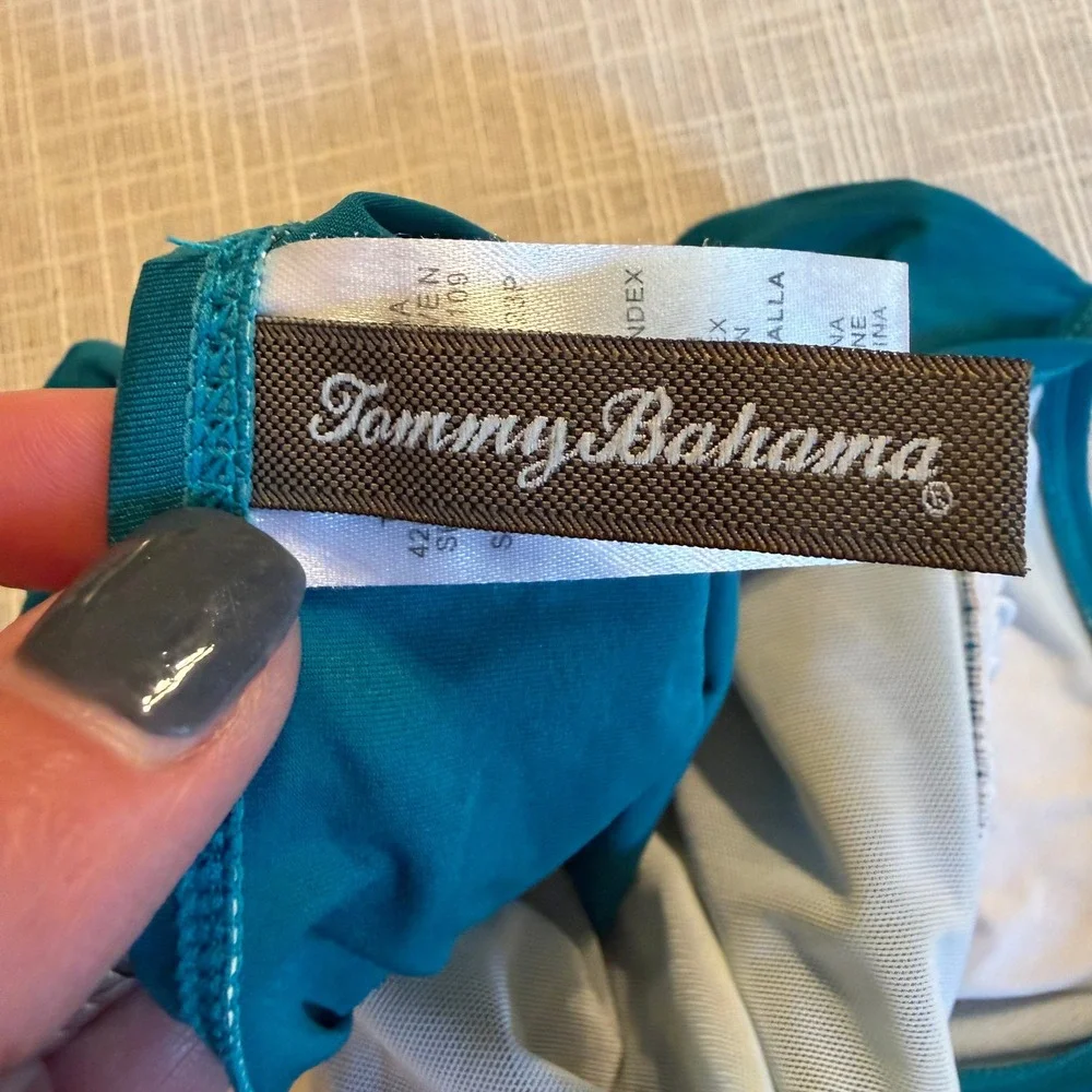 Tommy Bahama Womens Teal Blue Ruched One Piece Swimsuit TSW99023P Size 14